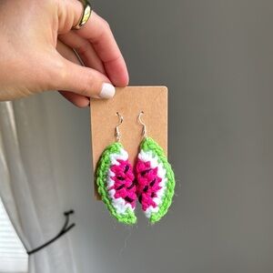 Handmade crochet watermelon earrings!
